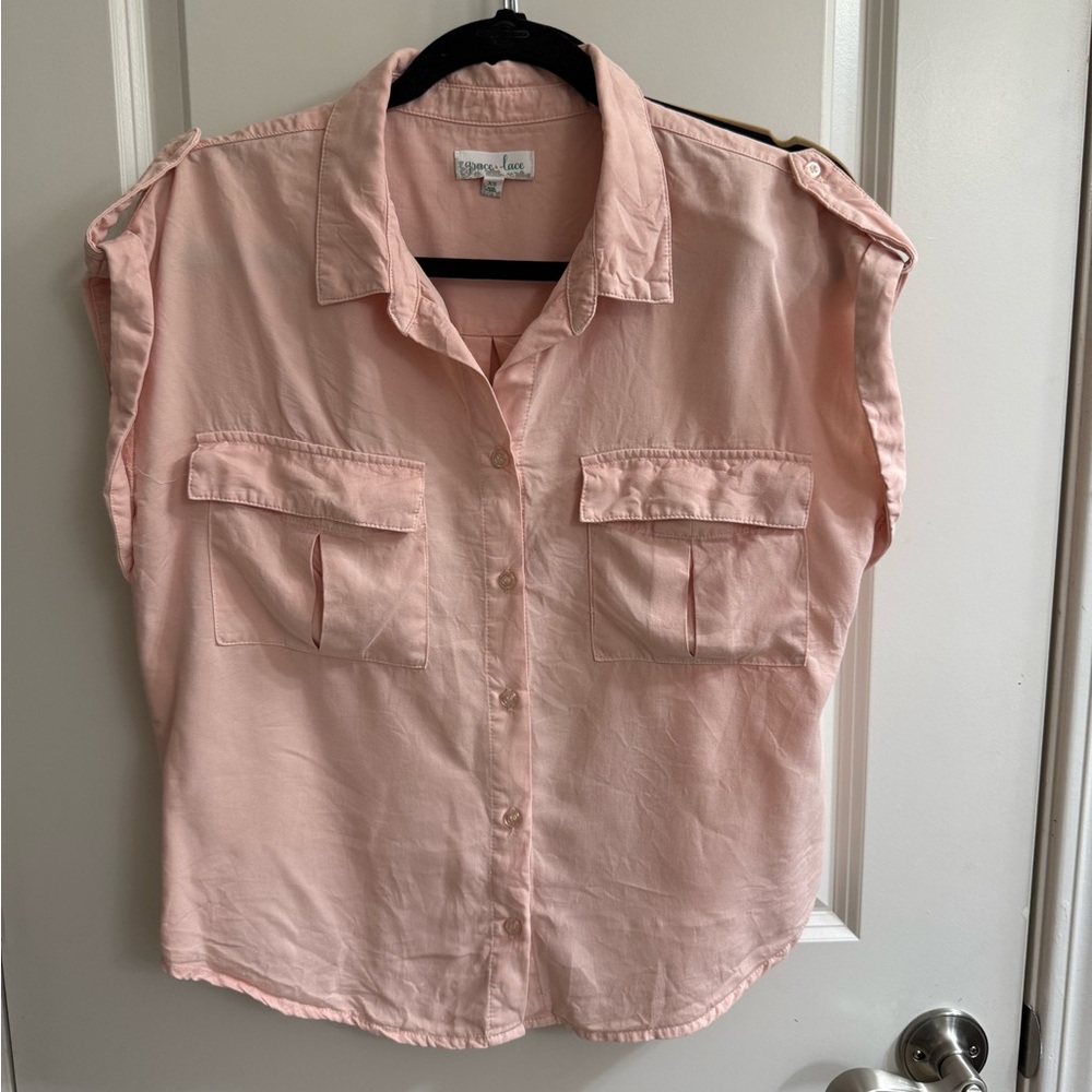 Grace & Lace Pink Boxy Button Down Shirt